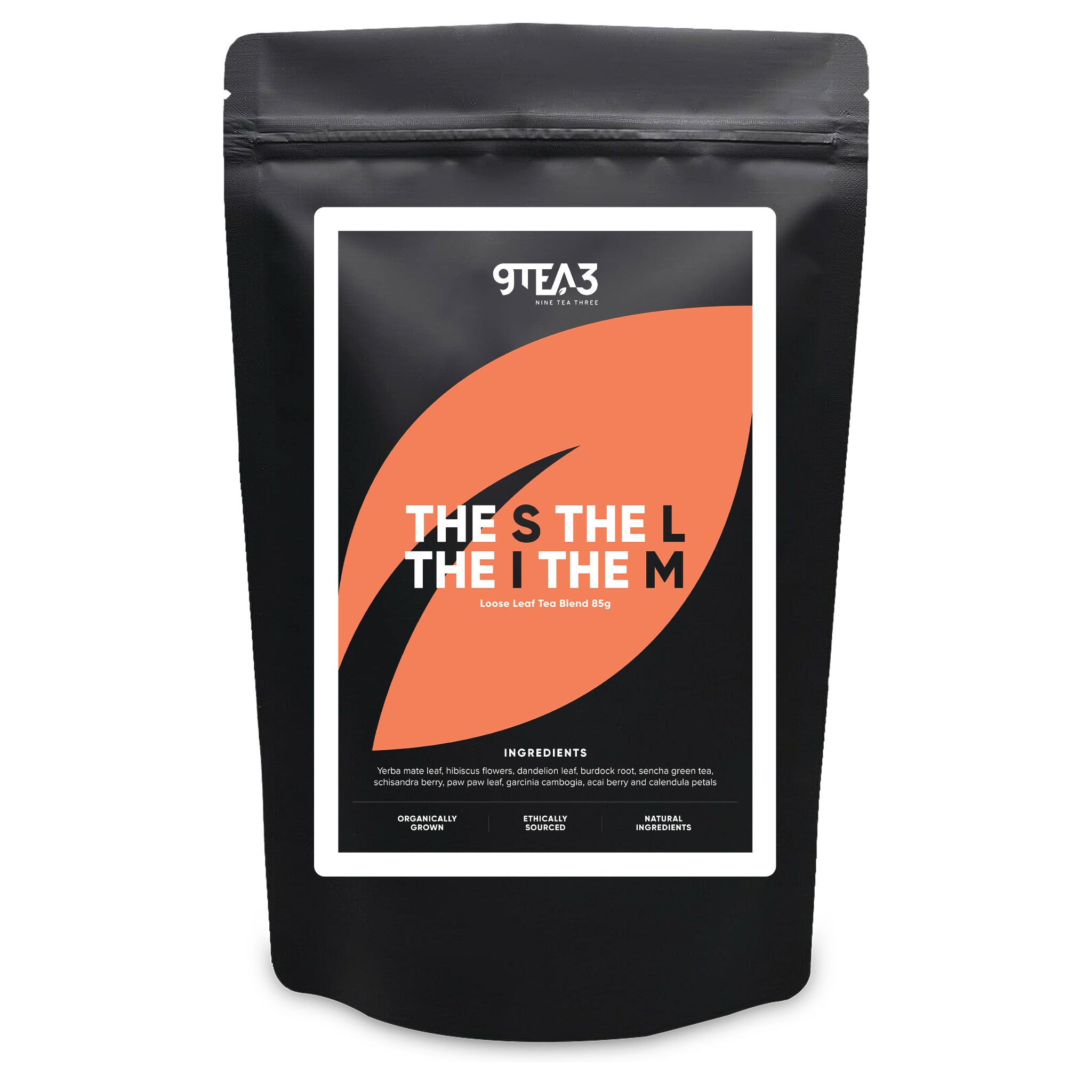The front of a tea pouch with the The STheLTheITheM label