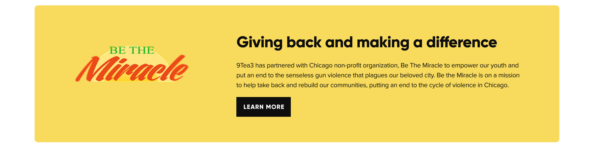 A banner image promoting the non-profit organization, Be the Miracle